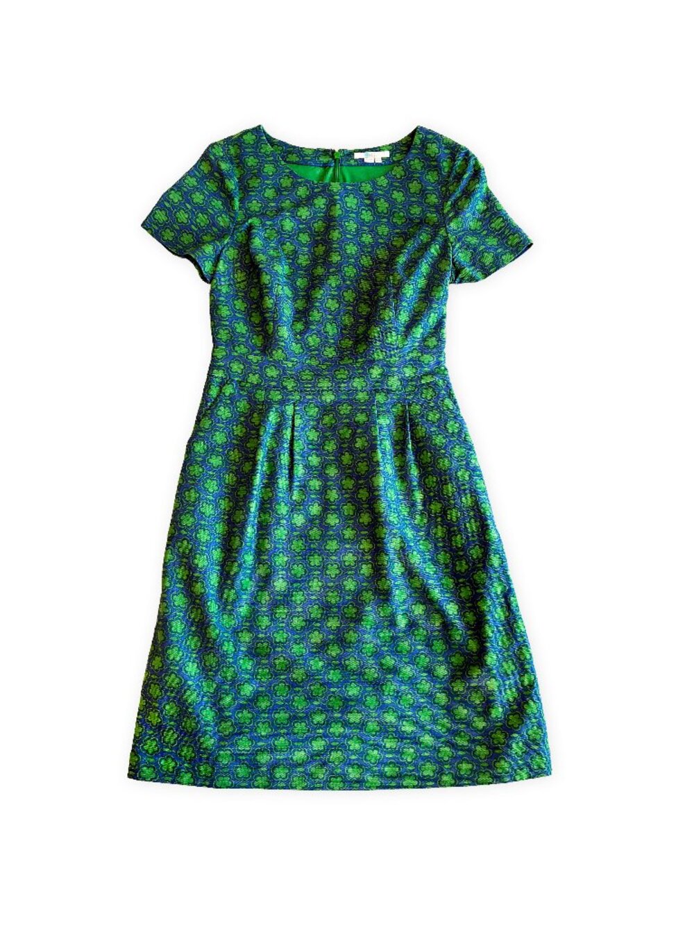 BODEN Sierra Textured Green-Blue Lined Dress Flower Print, Size 6 Regular